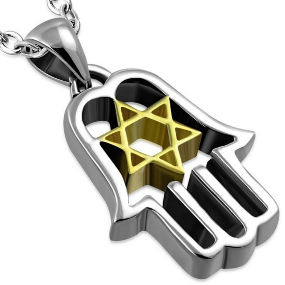 18k Gold plate Star David in Silver Hamsa pendant